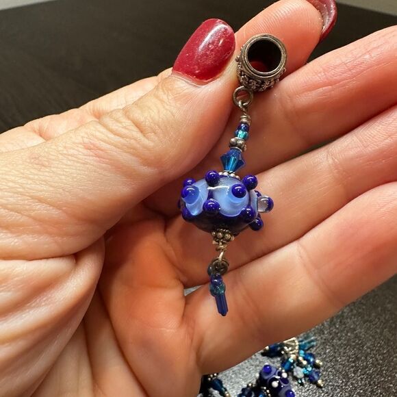 Vintage blue hand-blown glass and sterling silver bracelet, pendant bundle! - Picture 12 of 16